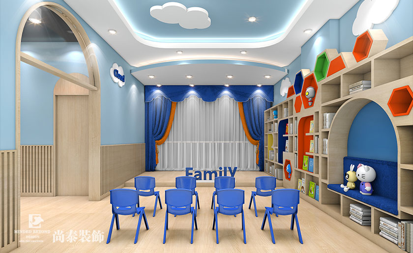 140㎡兒童英語教育空間裝修設計 | 靈格風藍天成長計劃