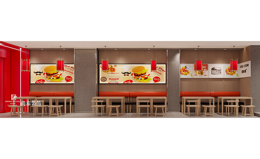 深圳龍崗100平米炸雞漢堡店餐飲店面裝修設計