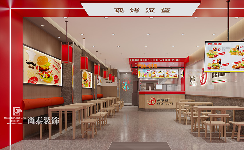 深圳龍崗100平米炸雞漢堡店餐飲店面裝修設計